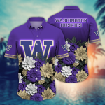 Washington Huskies Flower 3D Button Hawaii Shirt Gift for Men Dad Father And T Shirt For Fans, Summer Football Shirts