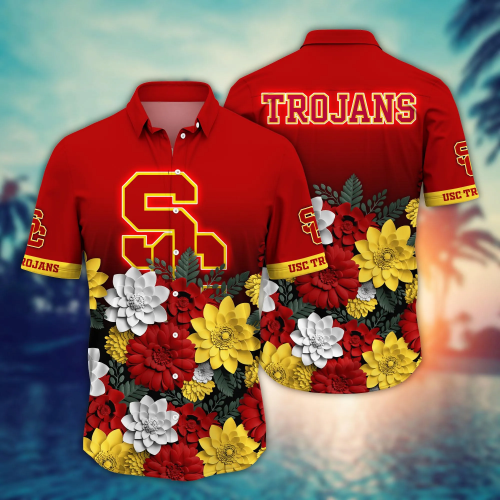 USC Trojans Flower 3D Button Hawaii Shirt Gift for Men Dad Father And T Shirt For Fans, Summer Football Shirts
