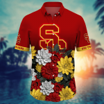 USC Trojans Flower 3D Button Hawaii Shirt Gift for Men Dad Father And T Shirt For Fans, Summer Football Shirts