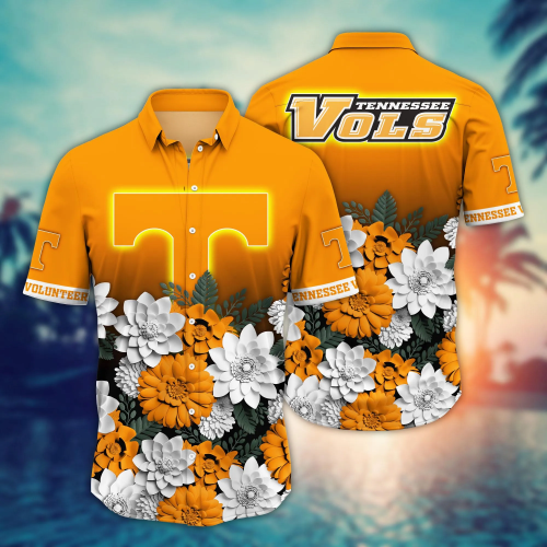 Tennessee Volunteers Flower 3D Button Hawaii Shirt Gift for Men Dad Father And T Shirt For Fans, Summer Football Shirts