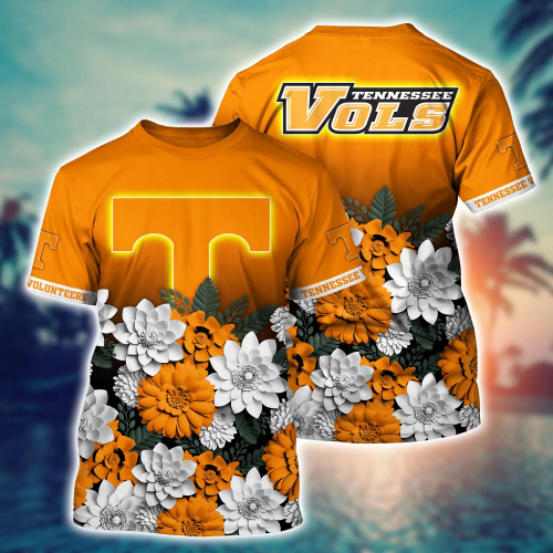 Tennessee Volunteers Flower 3D Button Hawaii Shirt Gift for Men Dad Father And T Shirt For Fans, Summer Football Shirts