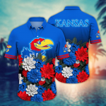 Kansas Jayhawks Flower 3D Button Hawaii Shirt Gift for Men Dad Father And T Shirt For Fans, Summer Football Shirts