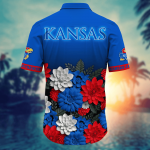 Kansas Jayhawks Flower 3D Button Hawaii Shirt Gift for Men Dad Father And T Shirt For Fans, Summer Football Shirts