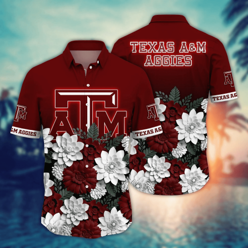 Texas A&M Aggies Flower 3D Button Hawaii Shirt Gift for Men Dad Father And T Shirt For Fans, Summer Football Shirts