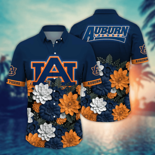 Auburn Tigers Flower 3D Button Hawaii Shirt Gift for Men Dad Father And T Shirt For Fans, Summer Football Shirts