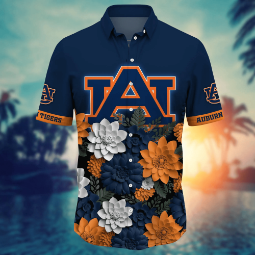 Auburn Tigers Flower 3D Button Hawaii Shirt Gift for Men Dad Father And T Shirt For Fans, Summer Football Shirts