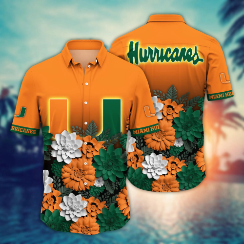 Miami Hurricanes Flower 3D Button Hawaii Shirt Gift for Men Dad Father And T Shirt For Fans, Summer Football Shirts