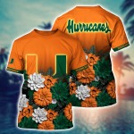 Miami Hurricanes Flower 3D Button Hawaii Shirt Gift for Men Dad Father And T Shirt For Fans, Summer Football Shirts