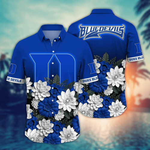 Duke Blue Devils Flower 3D Button Hawaii Shirt Gift for Men Dad Father And T Shirt For Fans, Summer Football Shirts