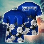 Duke Blue Devils Flower 3D Button Hawaii Shirt Gift for Men Dad Father And T Shirt For Fans, Summer Football Shirts