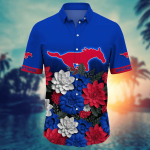 SMU Mustangs Flower 3D Button Hawaii Shirt Gift for Men Dad Father And T Shirt For Fans, Summer Football Shirts