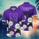 Northwestern Wildcats Flower 3D Button Hawaii Shirt Gift for Men Dad Father And T Shirt For Fans, Summer Football Shirts