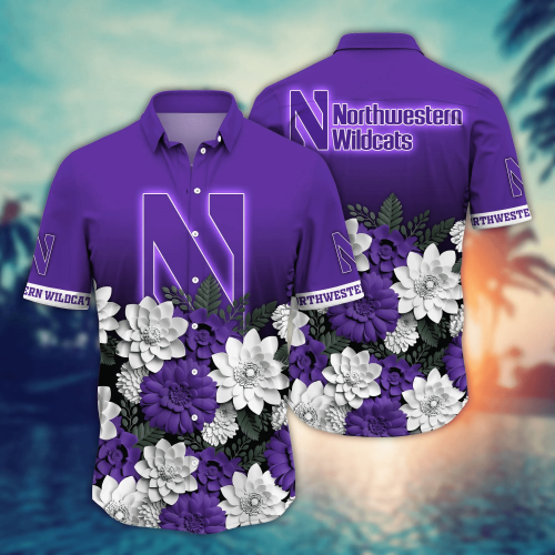 Northwestern Wildcats Flower 3D Button Hawaii Shirt Gift for Men Dad Father And T Shirt For Fans, Summer Football Shirts
