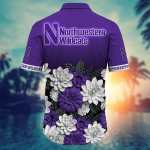 Northwestern Wildcats Flower 3D Button Hawaii Shirt Gift for Men Dad Father And T Shirt For Fans, Summer Football Shirts