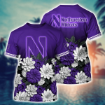 Northwestern Wildcats Flower 3D Button Hawaii Shirt Gift for Men Dad Father And T Shirt For Fans, Summer Football Shirts