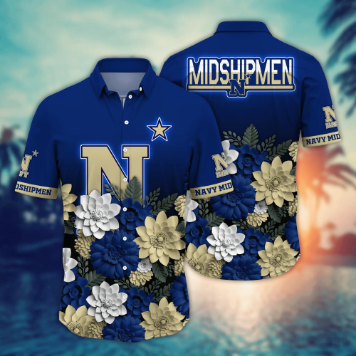 Navy Midshipmen Flower 3D Button Hawaii Shirt Gift for Men Dad Father And T Shirt For Fans, Summer Football Shirts
