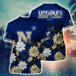 Navy Midshipmen Flower 3D Button Hawaii Shirt Gift for Men Dad Father And T Shirt For Fans, Summer Football Shirts