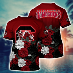 South Carolina Gamecocks Flower 3D Button Hawaii Shirt Gift for Men Dad Father And T Shirt For Fans, Summer Football Shirts
