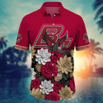 Boston College Eagles Flower 3D Button Hawaii Shirt Gift for Men Dad Father And T Shirt For Fans, Summer Football Shirts