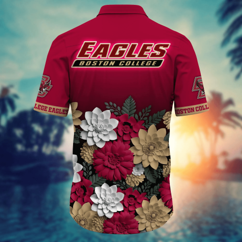 Boston College Eagles Flower 3D Button Hawaii Shirt Gift for Men Dad Father And T Shirt For Fans, Summer Football Shirts