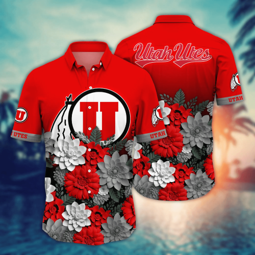 Utah Utes Flower 3D Button Hawaii Shirt Gift for Men Dad Father And T Shirt For Fans, Summer Football Shirts