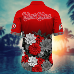 Utah Utes Flower 3D Button Hawaii Shirt Gift for Men Dad Father And T Shirt For Fans, Summer Football Shirts