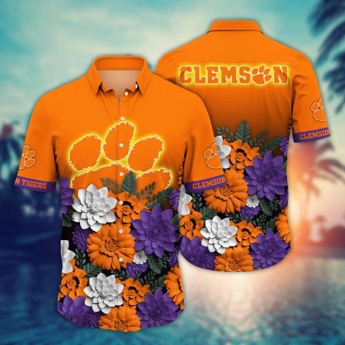 Clemson Tigers Flower 3D Button Hawaii Shirt Gift for Men Dad Father And T Shirt For Fans, Summer Football Shirts