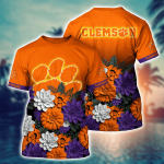 Clemson Tigers Flower 3D Button Hawaii Shirt Gift for Men Dad Father And T Shirt For Fans, Summer Football Shirts