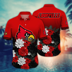 Louisville Cardinals Flower 3D Button Hawaii Shirt Gift for Men Dad Father And T Shirt For Fans, Summer Football Shirts