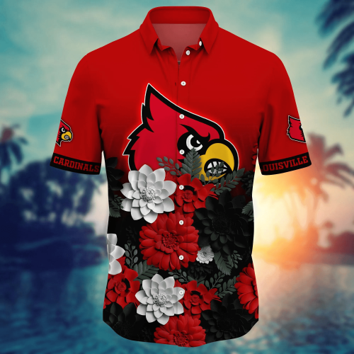 Louisville Cardinals Flower 3D Button Hawaii Shirt Gift for Men Dad Father And T Shirt For Fans, Summer Football Shirts