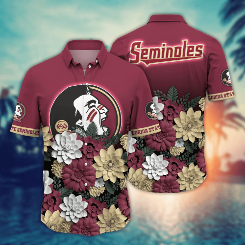 Florida State Seminoles Flower 3D Button Hawaii Shirt Gift for Men Dad Father And T Shirt For Fans, Summer Football Shirts