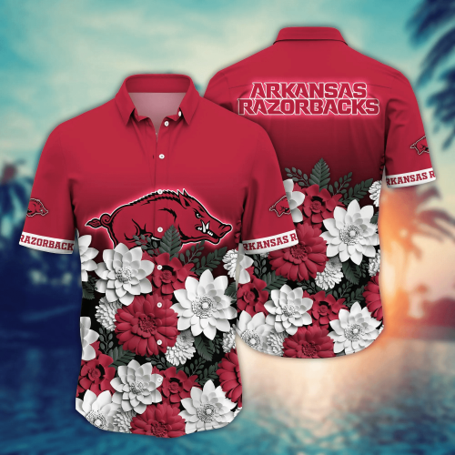 Arkansas Razorbacks Flower 3D Button Hawaii Shirt Gift for Men Dad Father And T Shirt For Fans, Summer Football Shirts