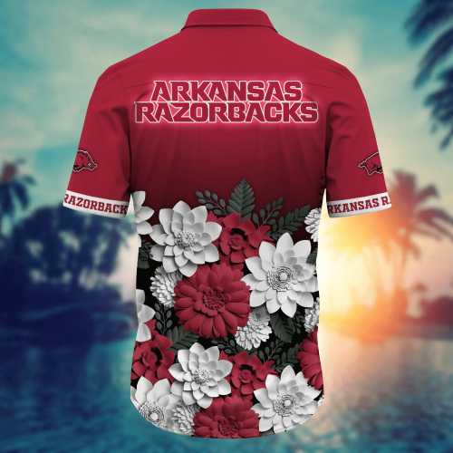 Arkansas Razorbacks Flower 3D Button Hawaii Shirt Gift for Men Dad Father And T Shirt For Fans, Summer Football Shirts