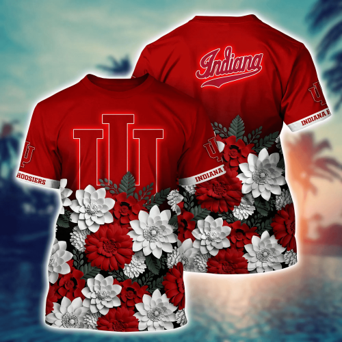 Indiana Hoosiers Flower 3D Button Hawaii Shirt Gift for Men Dad Father And T Shirt For Fans, Summer Football Shirts