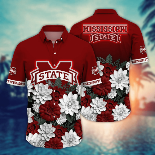Mississippi State Bulldogs Flower 3D Button Hawaii Shirt Gift for Men Dad Father And T Shirt For Fans, Summer Football Shirts