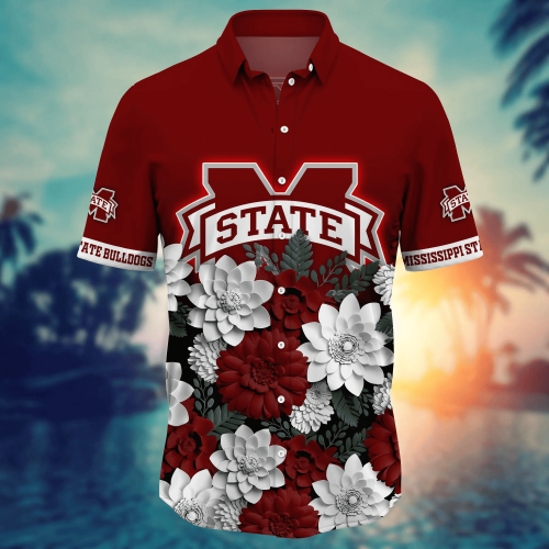 Mississippi State Bulldogs Flower 3D Button Hawaii Shirt Gift for Men Dad Father And T Shirt For Fans, Summer Football Shirts