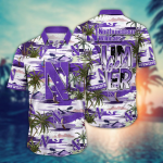 Northwestern Wildcats Flower 3D Button Hawaii Shirt Gift for Men Dad Father