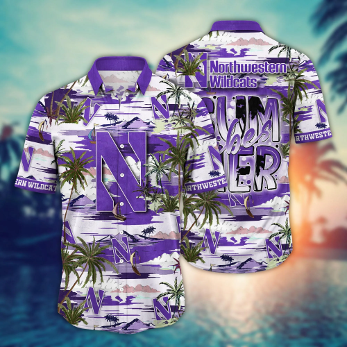 Northwestern Wildcats Flower 3D Button Hawaii Shirt Gift for Men Dad Father