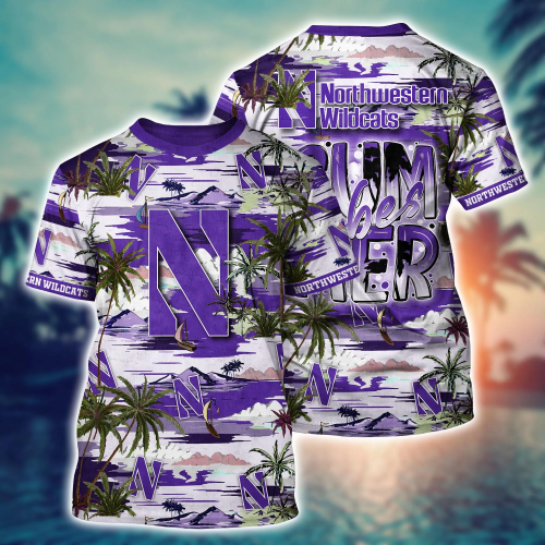 Northwestern Wildcats Flower 3D Button Hawaii Shirt Gift for Men Dad Father