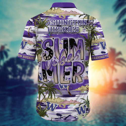 Washington Huskies Flower 3D Button Hawaii Shirt Gift for Men Dad Father