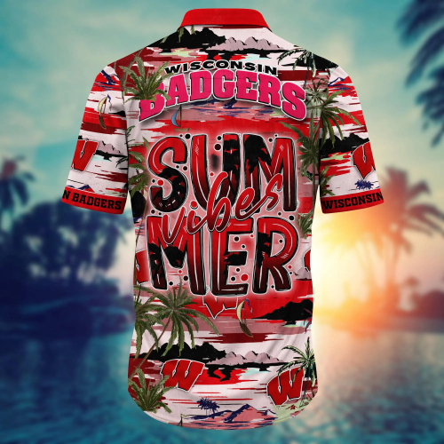Wisconsin Badgers Flower 3D Button Hawaii Shirt Gift for Men Dad Father