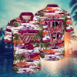 Virginia Tech Hokies Flower 3D Button Hawaii Shirt Gift for Men Dad Father