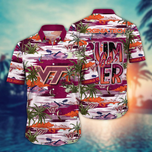 Virginia Tech Hokies Flower 3D Button Hawaii Shirt Gift for Men Dad Father