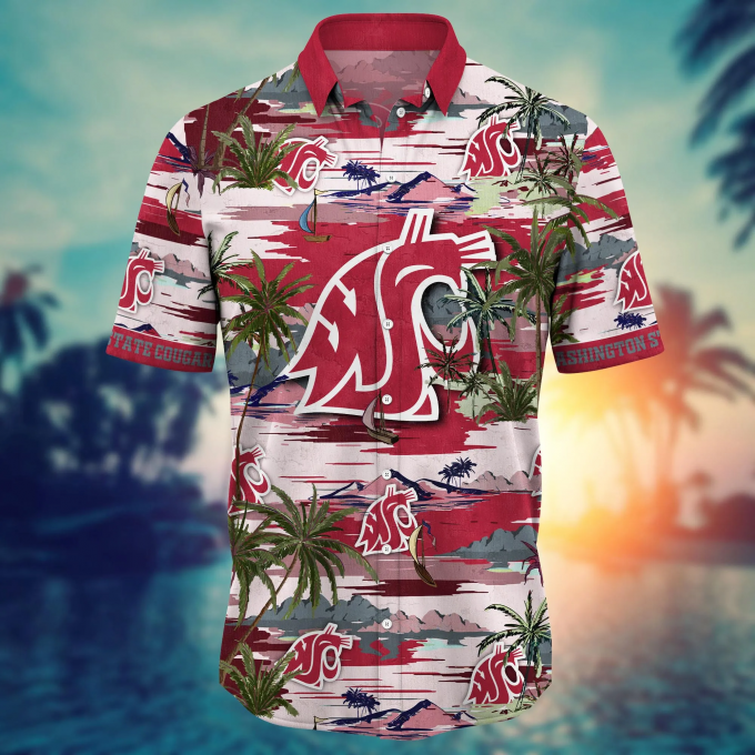 Washington State Cougars Flower 3D Button Hawaii Shirt Gift for Men Dad Father
