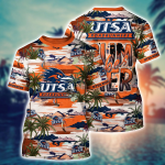 UTSA Roadrunners Flower 3D Button 3D Button Hawaiian Shirt Gift for Men Dad Father Gift for Men Dad Father
