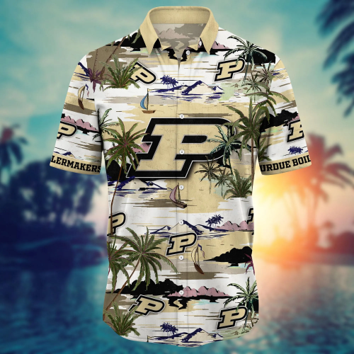 Purdue Boilermakers Flower 3D Button 3D Button Hawaiian Shirt Gift for Men Dad Father Gift for Men Dad Father