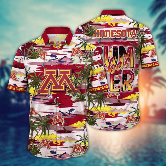 Minnesota Golden Gophers Flower 3D Button 3D Button Hawaiian Shirt Gift for Men Dad Father Gift for Men Dad Father