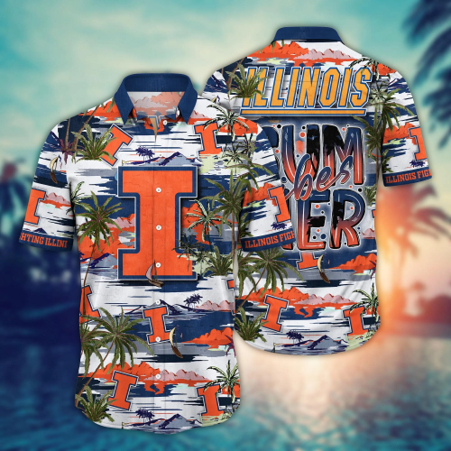 Illinois Fighting Illini Flower 3D Button 3D Button Hawaiian Shirt Gift for Men Dad Father Gift for Men Dad Father