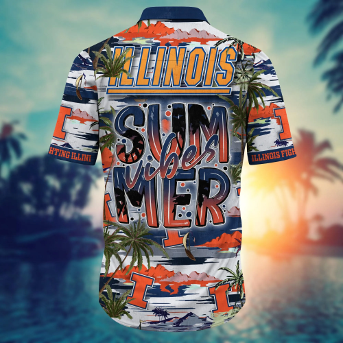 Illinois Fighting Illini Flower 3D Button 3D Button Hawaiian Shirt Gift for Men Dad Father Gift for Men Dad Father