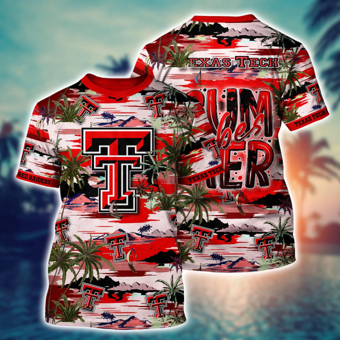 Texas Tech Red Raiders Flower 3D Button 3D Button Hawaiian Shirt Gift for Men Dad Father Gift for Men Dad Father